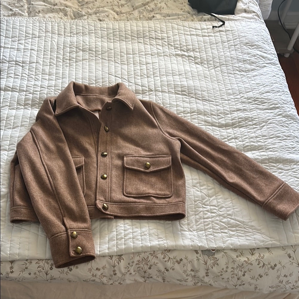 Trendy Tan Button-Up Jacket